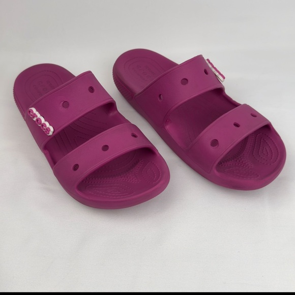 CROCS Shoes - Crocs Pink Two-Strap Slide Sandals Sz M9 W11 Magenta Comfort Slip-On